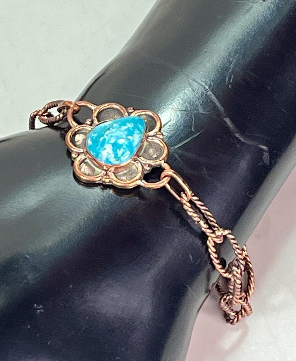 Sonoran Blue Turquoise Copper Link Chain Southwestern Bracelet 8” Handmade NEW